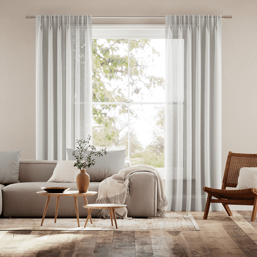 Image shows sheer curtain fabric, one of the best fabrics for daytime privacy