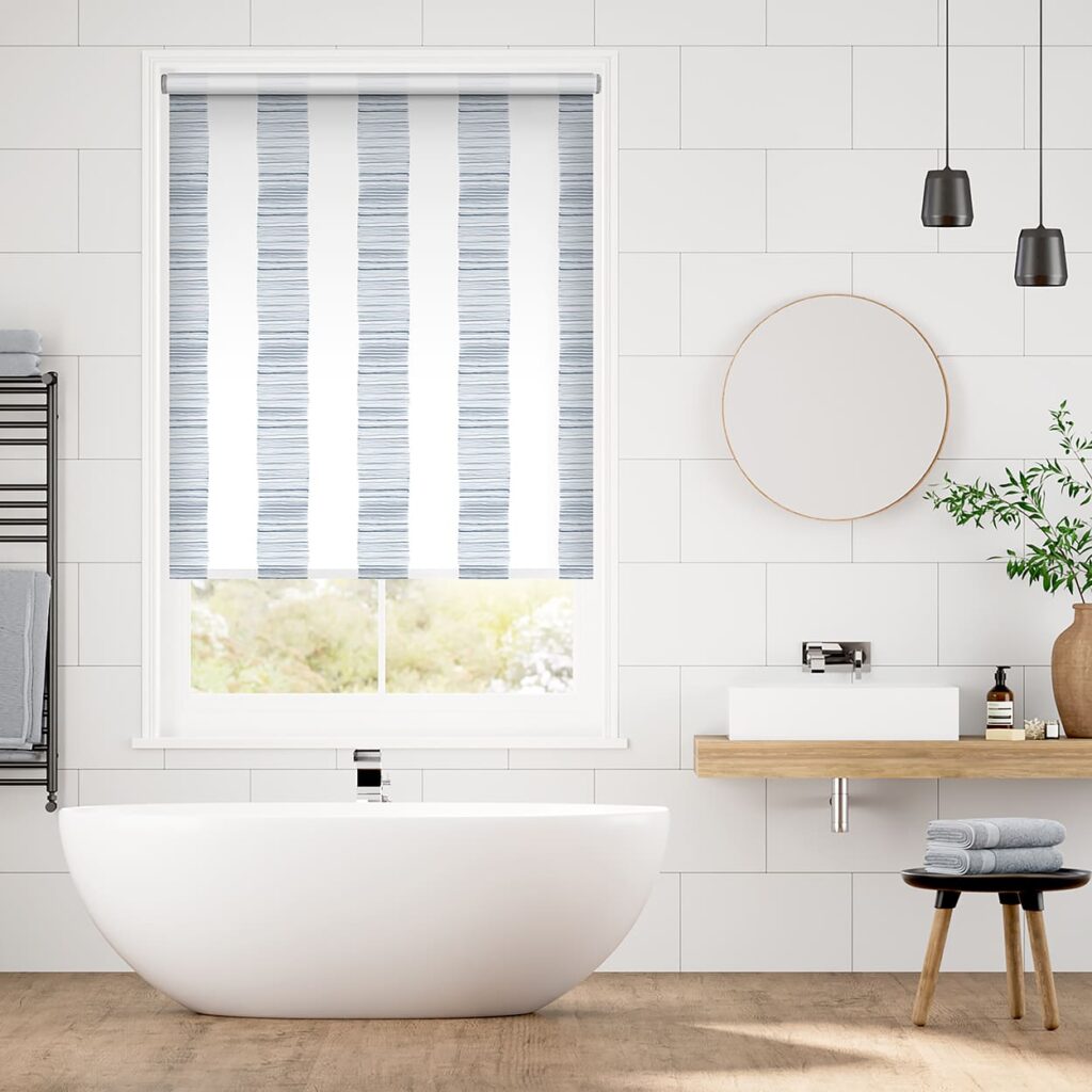 Image shows a bathroom interior in relation to how to clean roller blinds