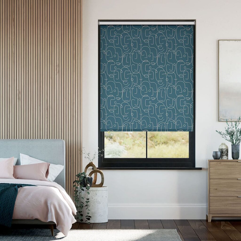 Roller blind in Epsilon Ink fabric from the new collection by Scion Living