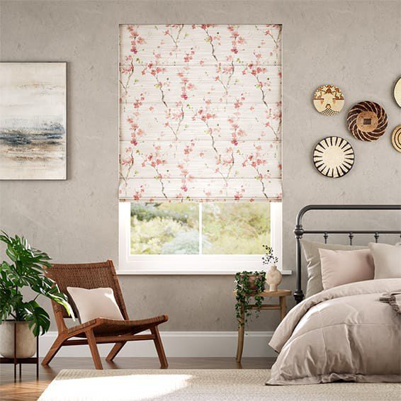 Fuji Blossom Faux Silk Sunset Pink Roman Blind