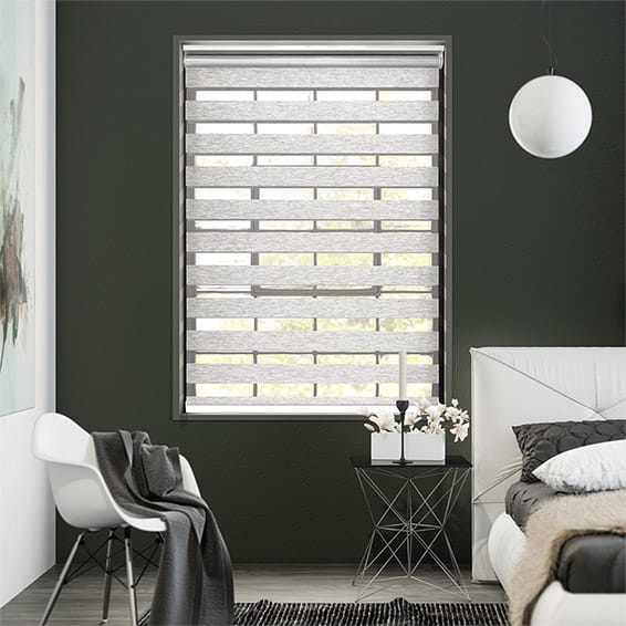 What are zebra blinds? This image shows the zebra blinds with the sheer panels aligned to enjoy a view.