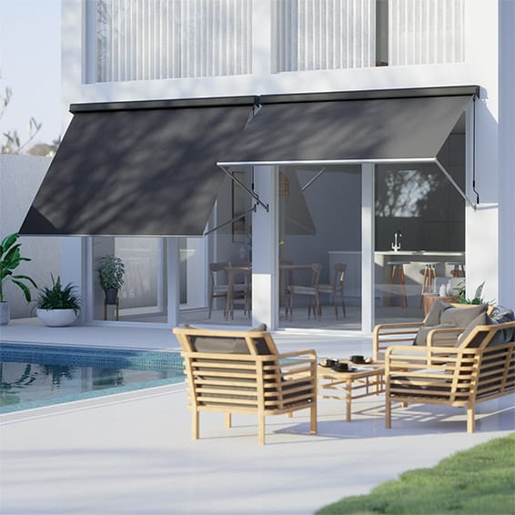 Image shows the Pivot Arm Awnings on the exterior of a home. Which blinds keep you cool in Summer? Outdoor blinds can certainly help.